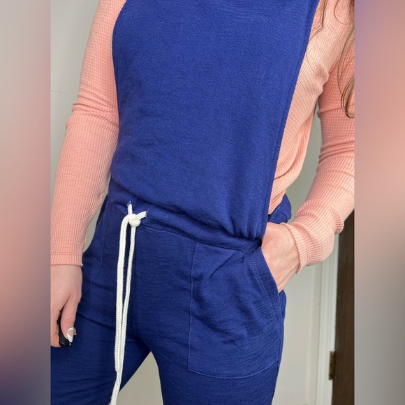 MONROW Knit Casual Overalls in Blue New With Tags Size Large Jumpsuit - Picture 7 of 13